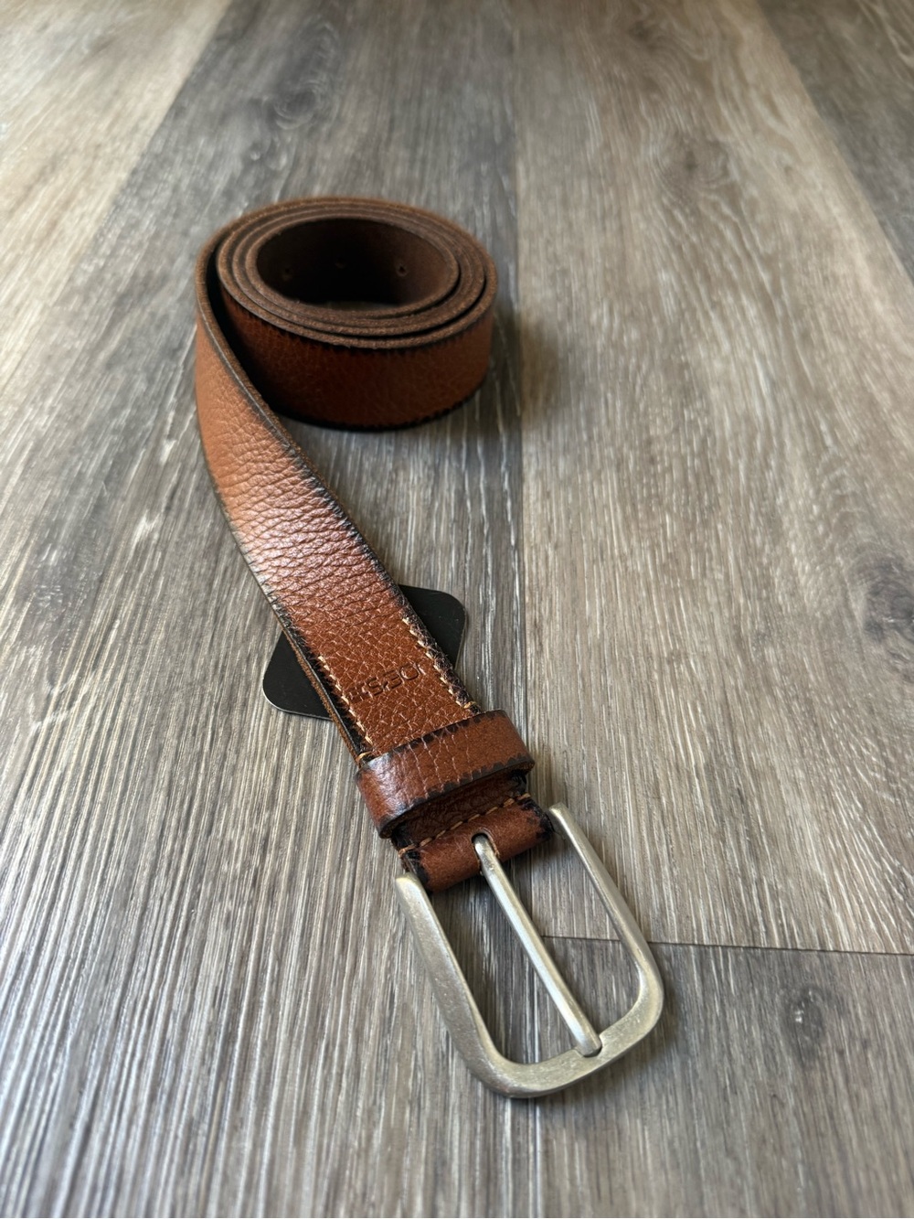 Joe's Jeans Brown Leather Belt with Brushed Metal Buckle 49.5”